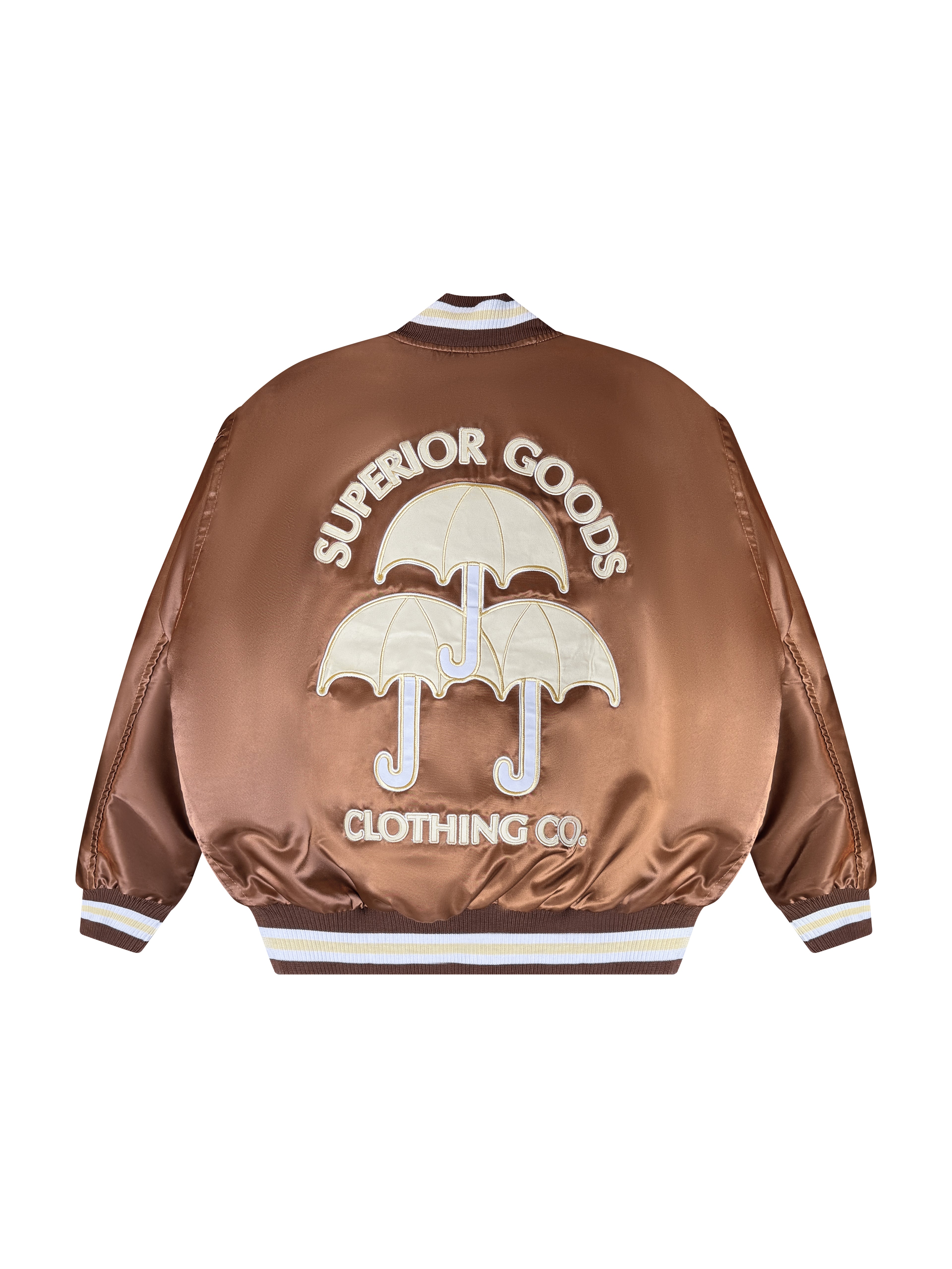 Brown & Sand Tan Satin Bomber
