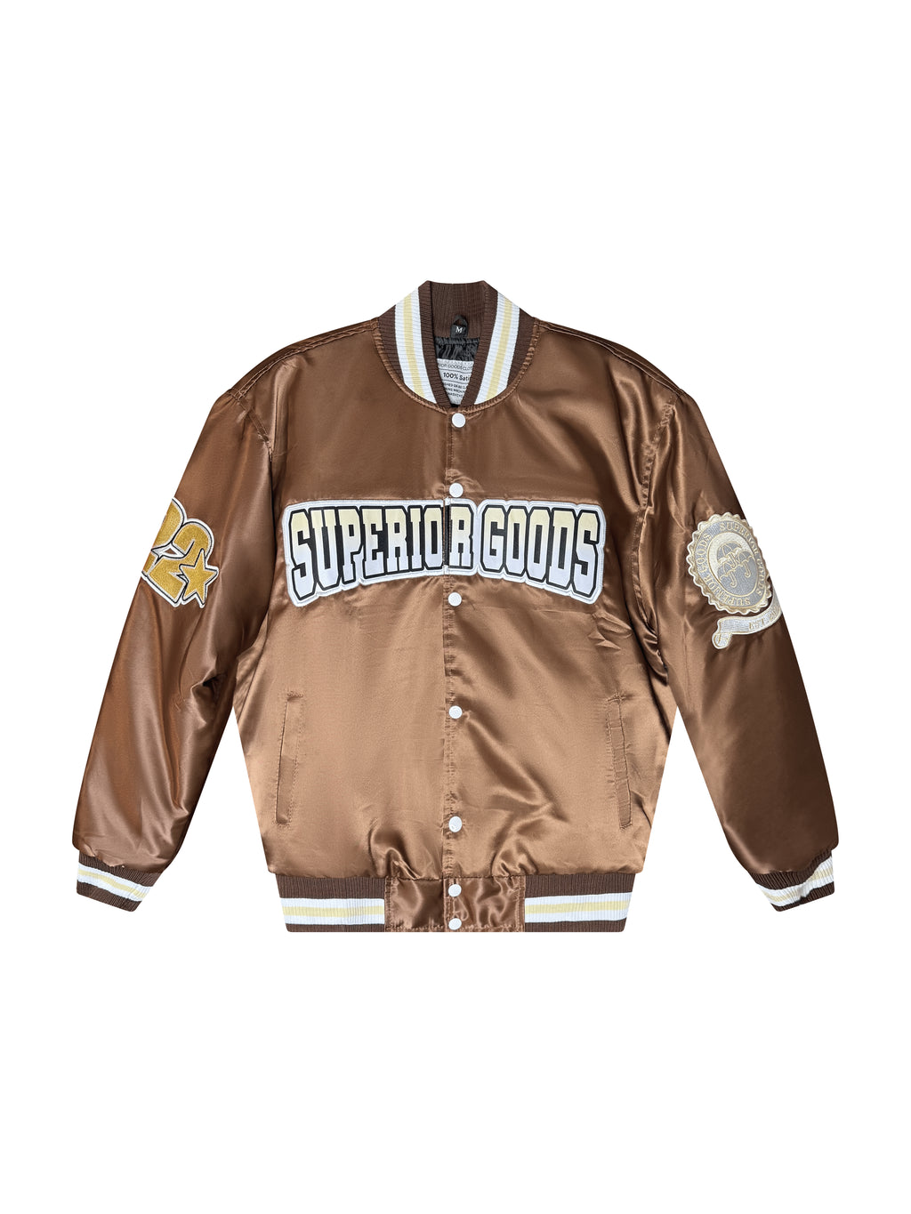 Brown & Sand Tan Satin Bomber