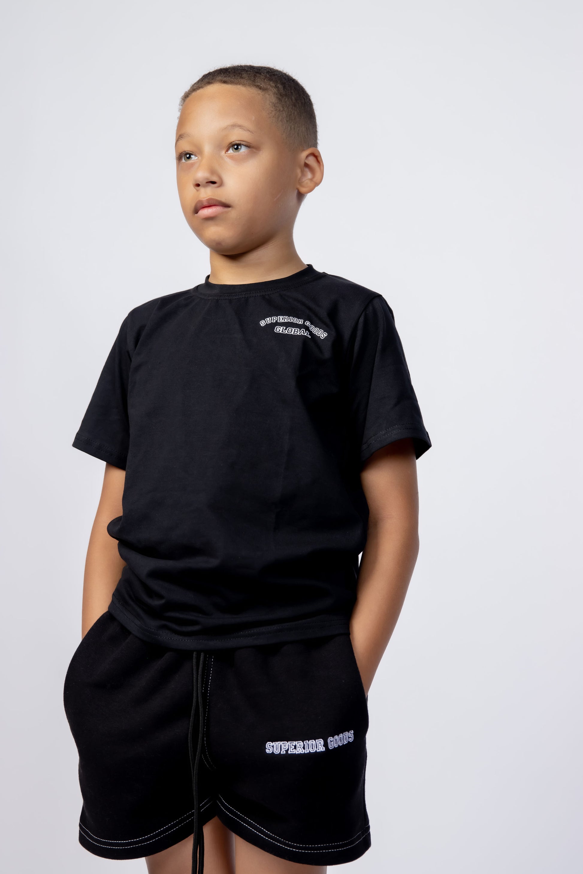 Kids Black “Global” T-shirt and Shorts Set