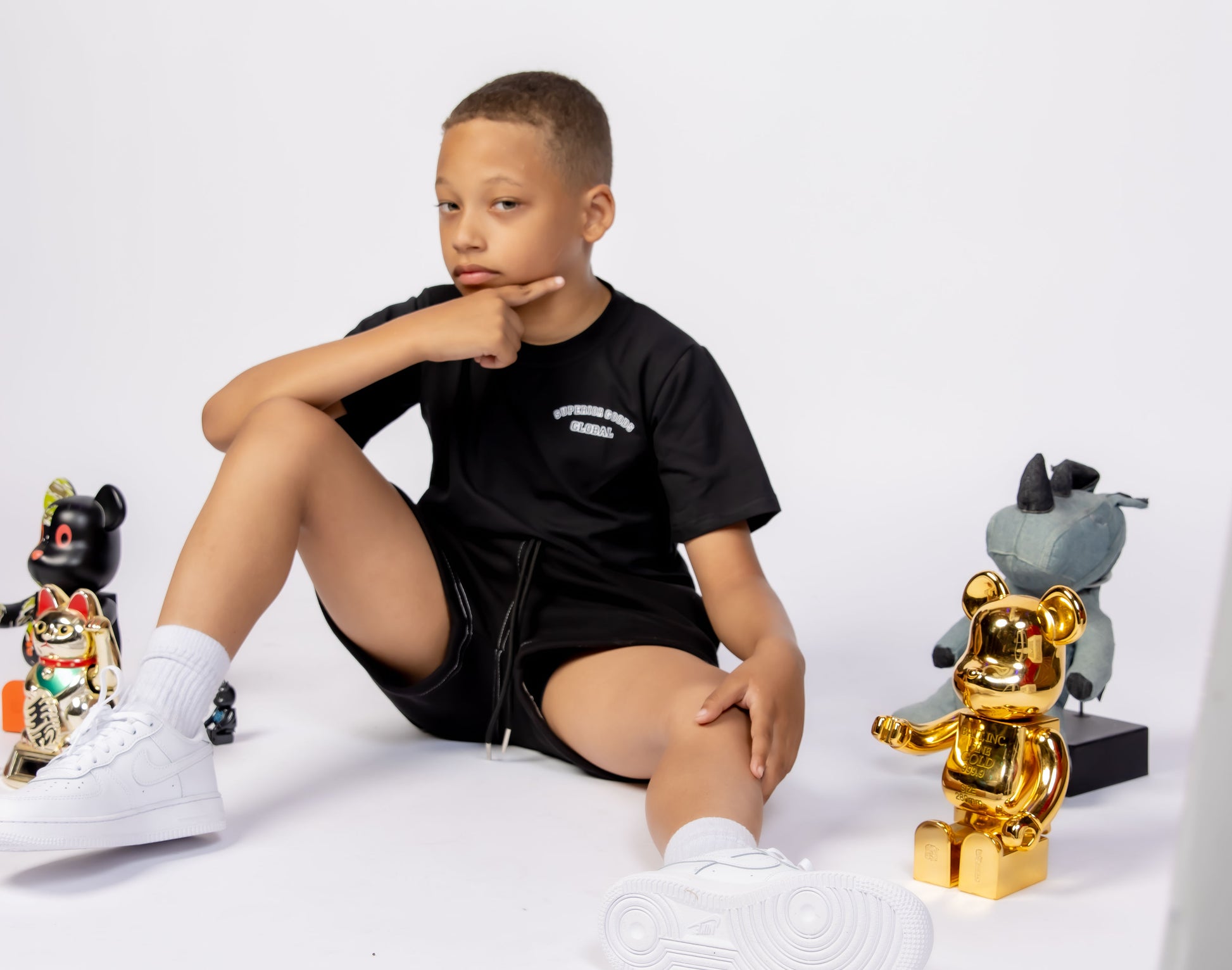 Kids Black “Global” T-shirt and Shorts Set